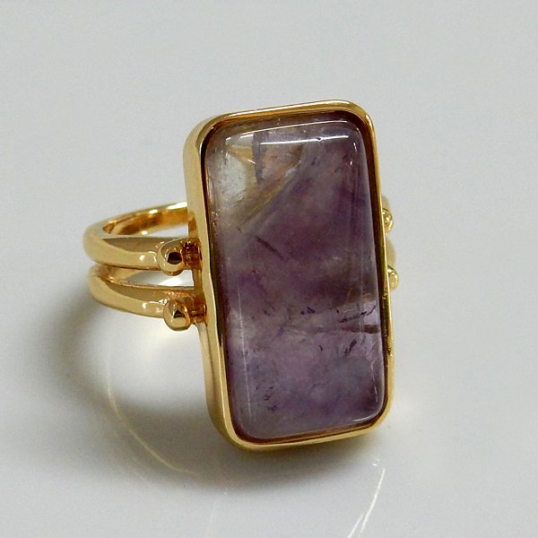 长型戒面天然紫水晶戒指